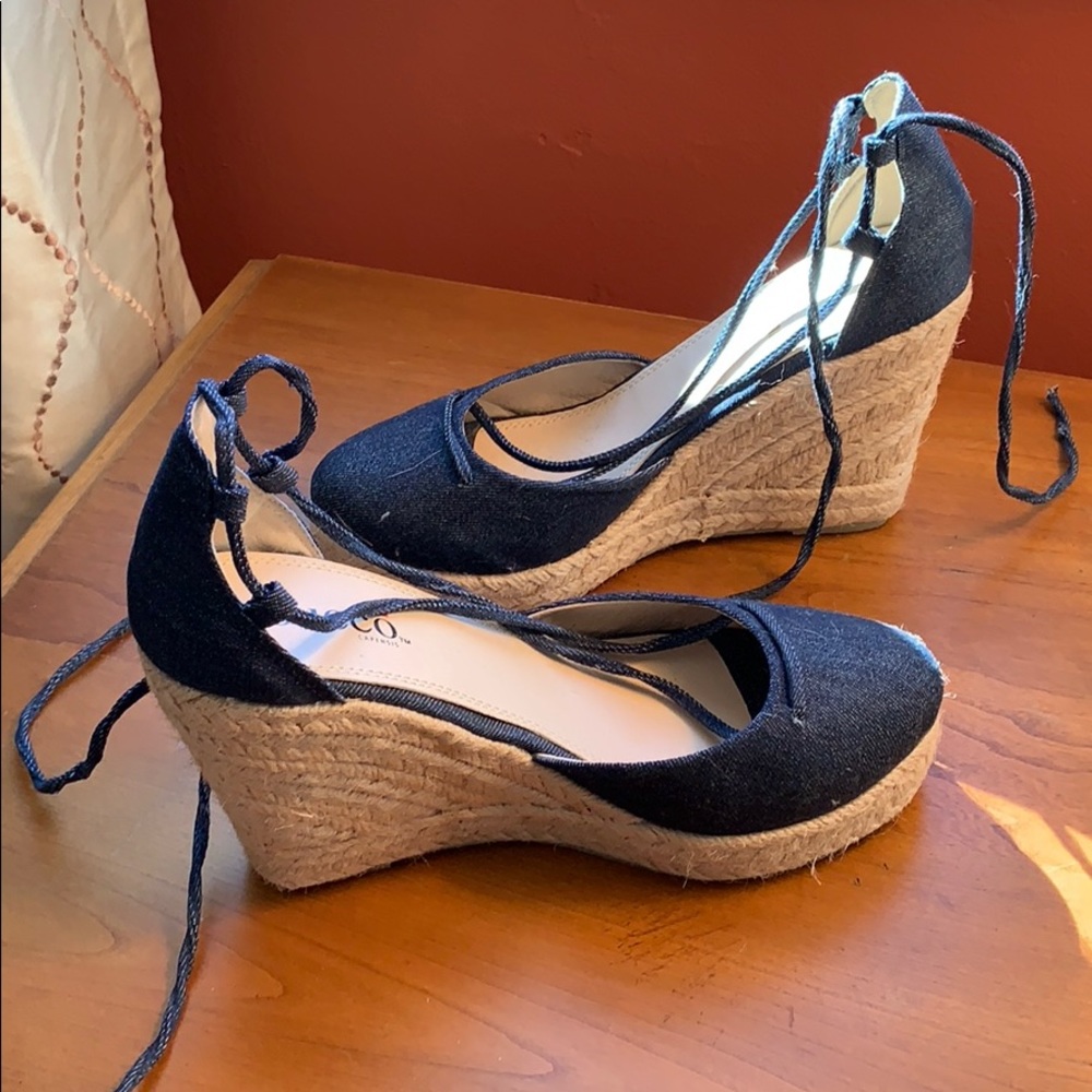 Braided wedge denim shoes